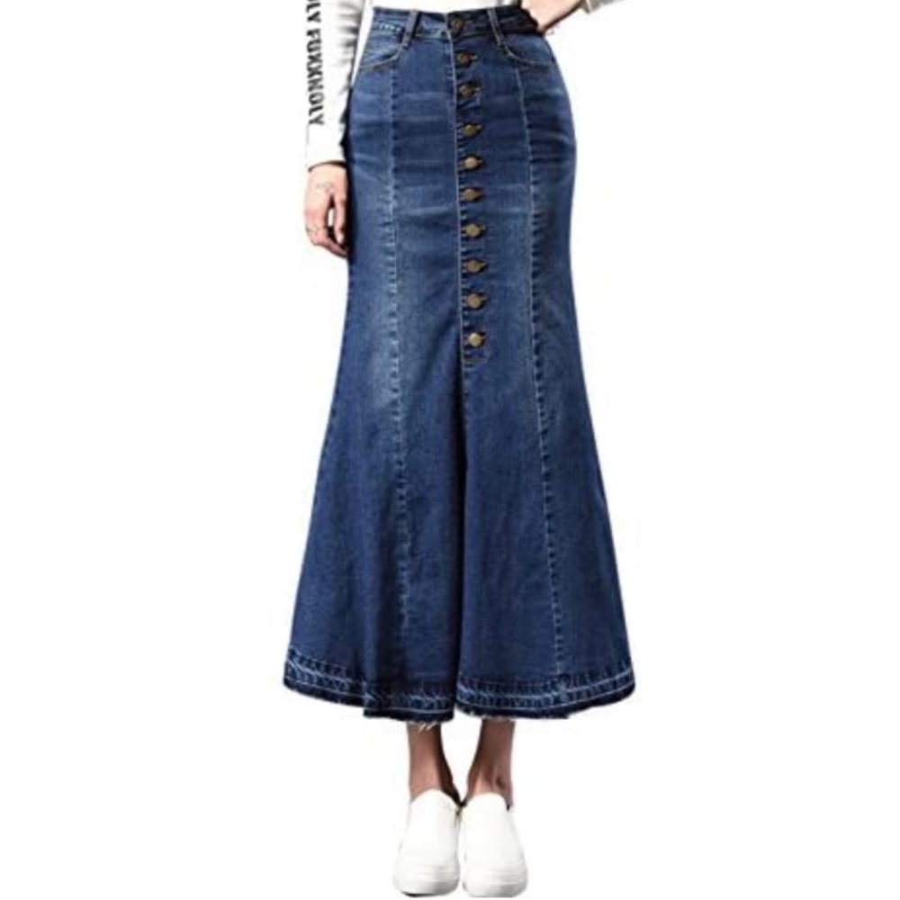 ChouYatou Mermaid Button Down Denim Skirt